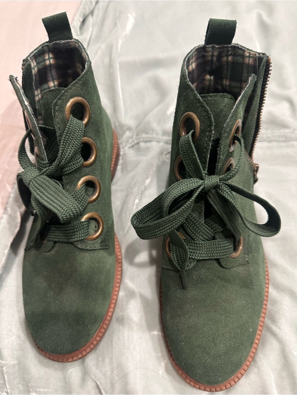 Kelsi Dagger Forest Green Suede Lace-Up Ankle Boots